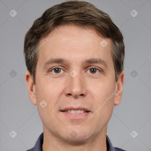 Neutral white adult male with short  brown hair and brown eyes