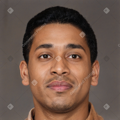 Neutral latino young-adult male with short  brown hair and brown eyes