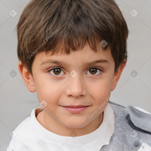 Joyful white child male with short  brown hair and brown eyes