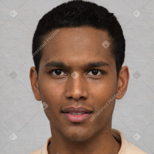 Neutral black young-adult male with short  brown hair and brown eyes