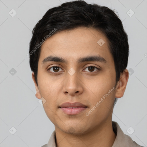 Neutral asian young-adult male with short  black hair and brown eyes