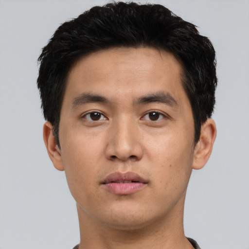 Neutral asian young-adult male with short  black hair and brown eyes