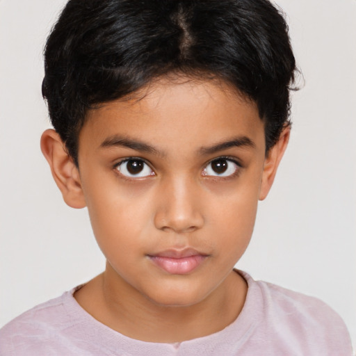 Neutral latino child female with short  brown hair and brown eyes