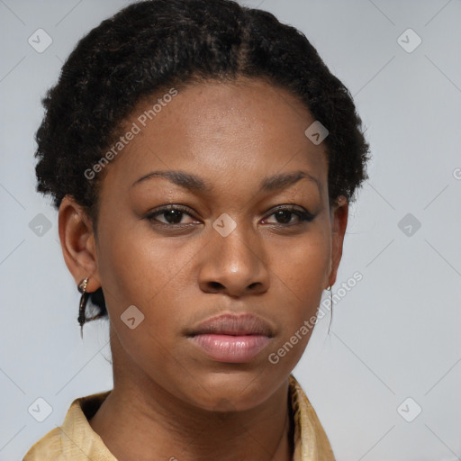 Neutral black young-adult female with short  brown hair and brown eyes