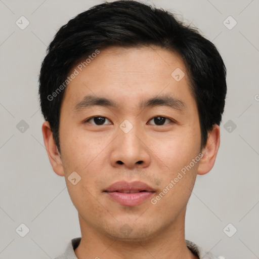 Neutral asian young-adult male with short  black hair and brown eyes