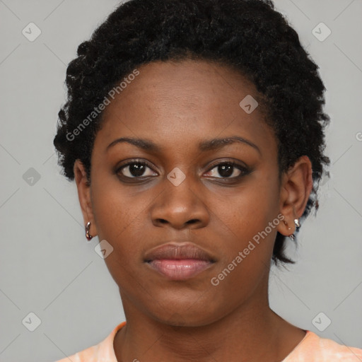 Neutral black young-adult female with short  brown hair and brown eyes