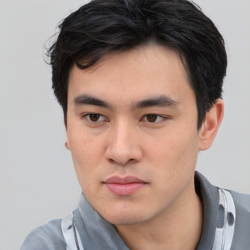 Neutral asian young-adult male with short  black hair and brown eyes