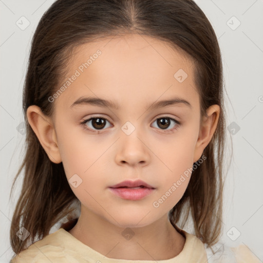 Neutral white child female with medium  brown hair and brown eyes