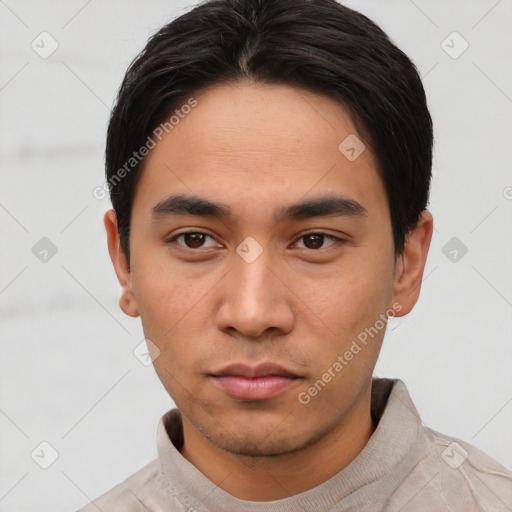 Neutral asian young-adult male with short  black hair and brown eyes