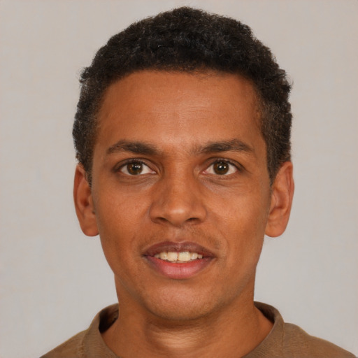 Neutral black young-adult male with short  brown hair and brown eyes