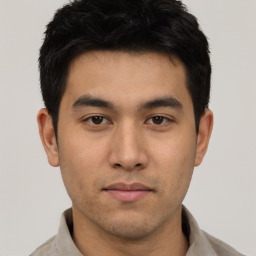 Neutral asian young-adult male with short  black hair and brown eyes