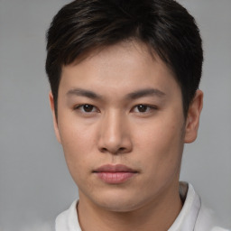 Neutral asian young-adult male with short  brown hair and brown eyes