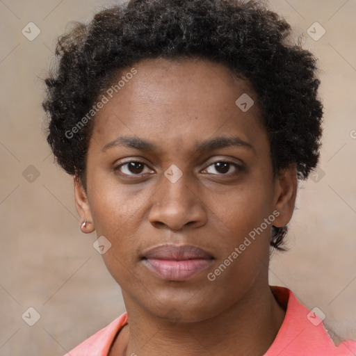 Neutral black young-adult female with short  brown hair and brown eyes