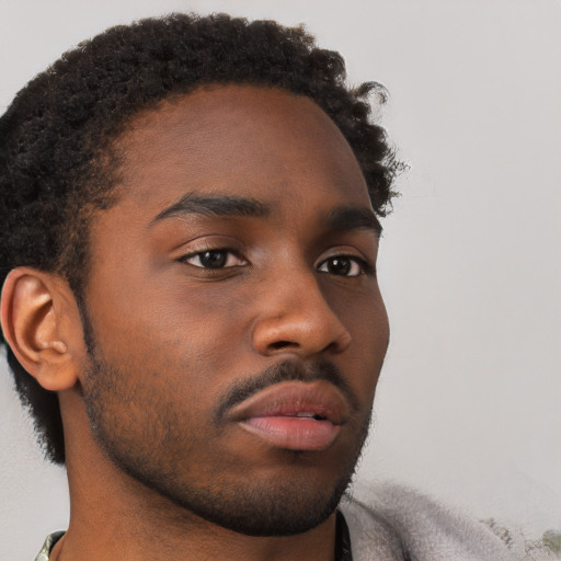 Neutral black young-adult male with short  brown hair and brown eyes