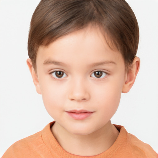 Neutral white child female with short  brown hair and brown eyes