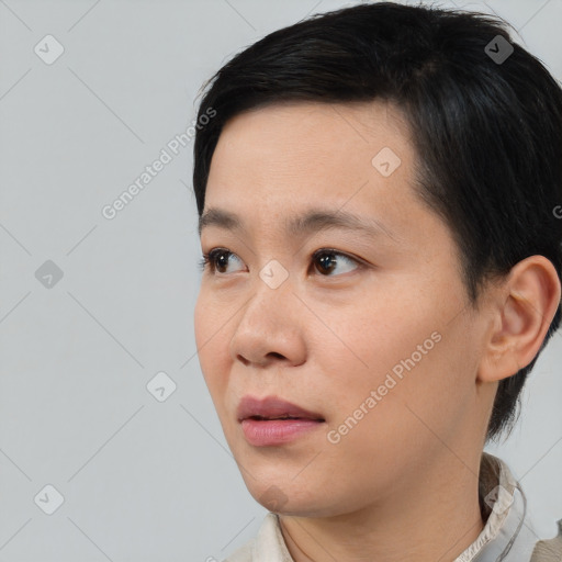 Neutral asian young-adult male with short  black hair and brown eyes