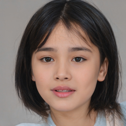 Neutral asian child female with medium  brown hair and brown eyes