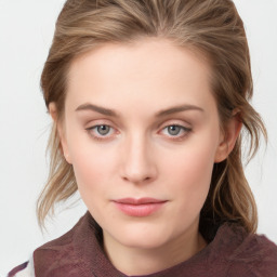 Neutral white young-adult female with medium  brown hair and blue eyes