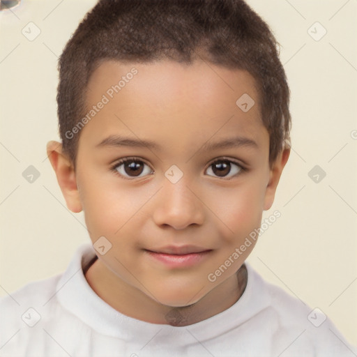 Joyful white child female with short  brown hair and brown eyes