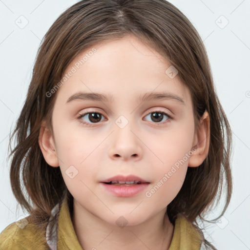 Neutral white child female with medium  brown hair and brown eyes