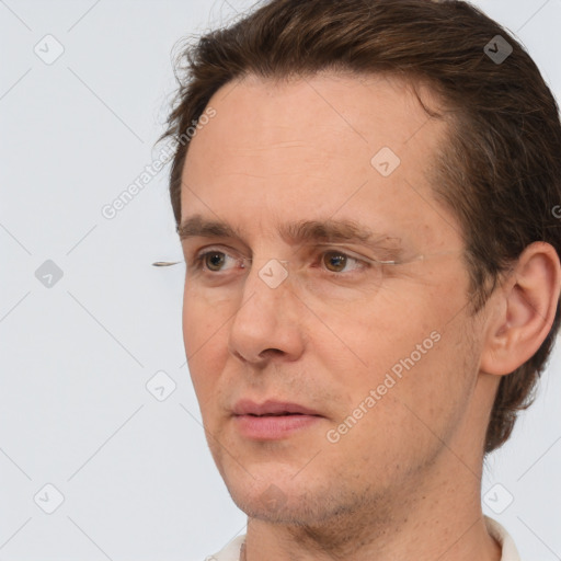 Neutral white adult male with short  brown hair and brown eyes