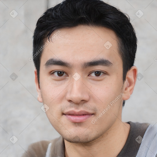 Neutral asian young-adult male with short  black hair and brown eyes