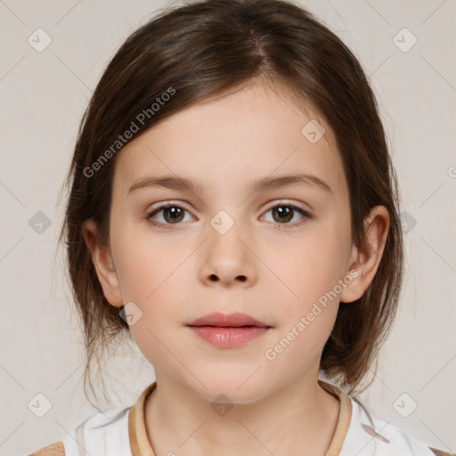 Neutral white child female with medium  brown hair and brown eyes