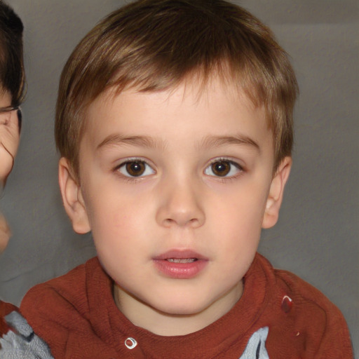 Neutral white child male with short  brown hair and brown eyes