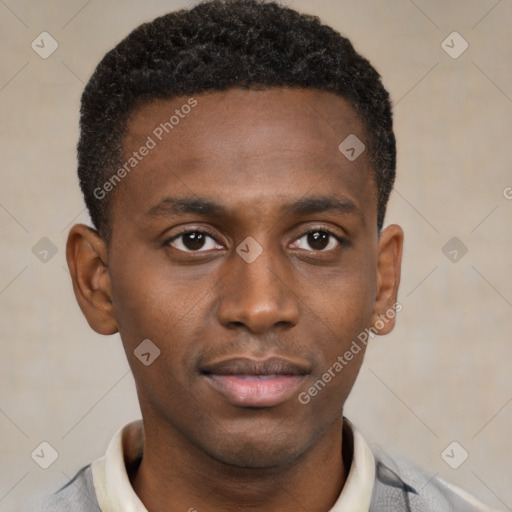 Neutral black young-adult male with short  brown hair and brown eyes