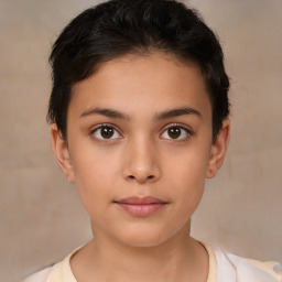 Neutral white young-adult female with short  brown hair and brown eyes