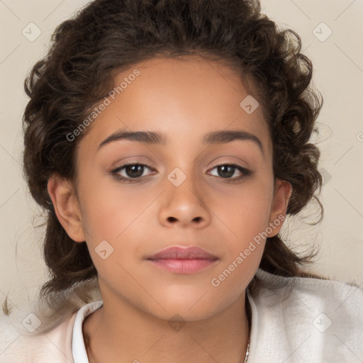 Neutral white child female with medium  brown hair and brown eyes