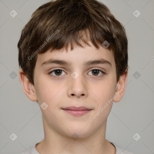 Joyful white child male with short  brown hair and brown eyes