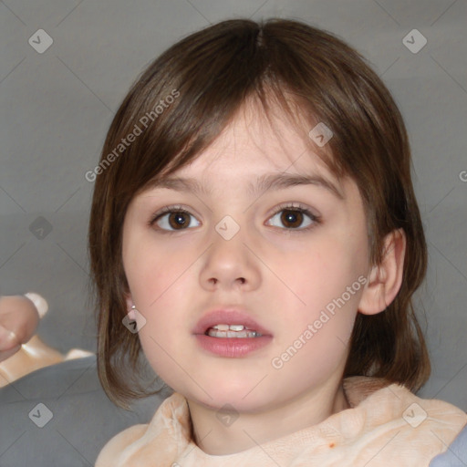 Neutral white child female with medium  brown hair and brown eyes