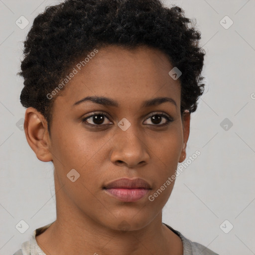 Neutral black young-adult female with short  brown hair and brown eyes