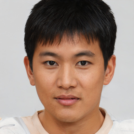 Neutral asian young-adult male with short  brown hair and brown eyes