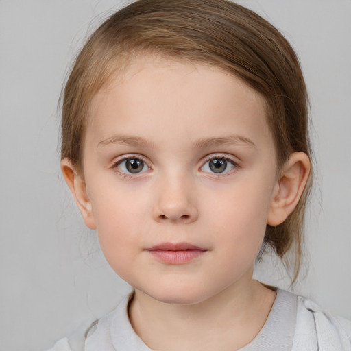 Neutral white child female with short  brown hair and brown eyes