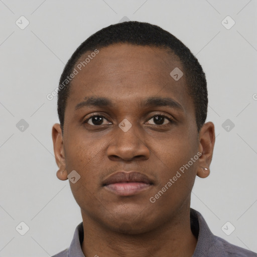 Neutral black young-adult male with short  brown hair and brown eyes
