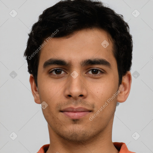 Neutral latino young-adult male with short  brown hair and brown eyes