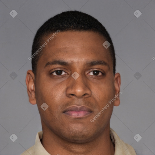 Neutral latino young-adult male with short  brown hair and brown eyes