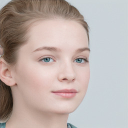 Neutral white young-adult female with medium  brown hair and blue eyes