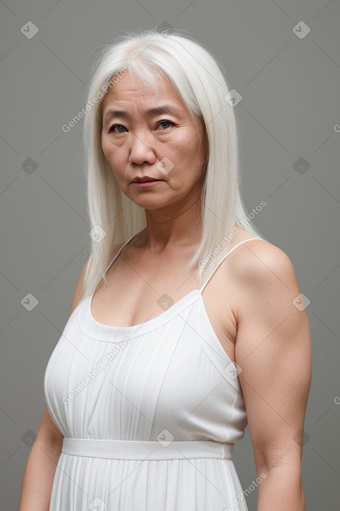 Mongolian middle-aged female with  white hair