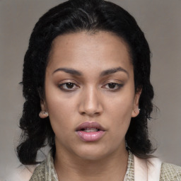 Neutral black young-adult female with medium  black hair and brown eyes