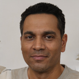 Neutral asian adult male with short  black hair and brown eyes