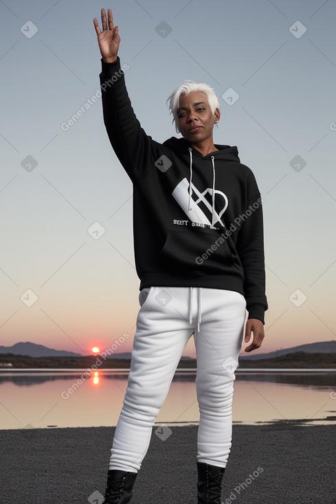 Adult non-binary with  white hair