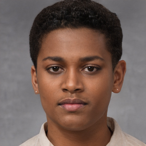Neutral latino young-adult female with short  brown hair and brown eyes