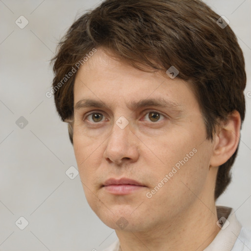 Neutral white adult male with short  brown hair and brown eyes