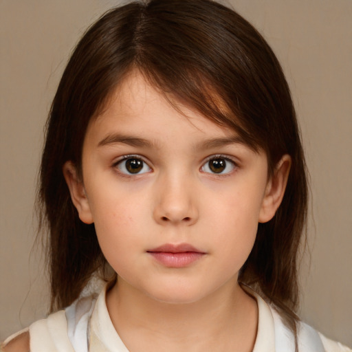 Neutral white child female with medium  brown hair and brown eyes