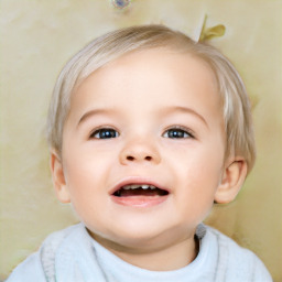 Joyful white child female with medium  brown hair and blue eyes