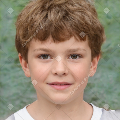 Joyful white child male with short  brown hair and brown eyes