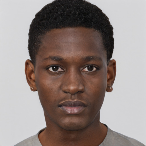 Neutral black young-adult male with short  brown hair and brown eyes